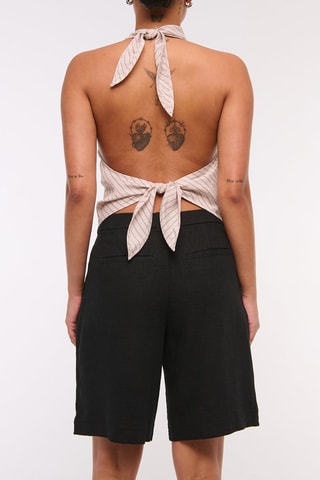 Short en lin taille haute - Noir