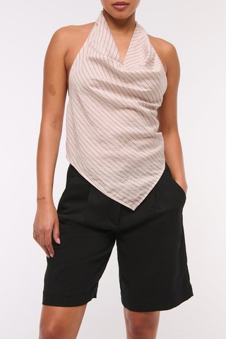Short en lin taille haute - Noir