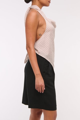 Short en lin taille haute - Noir