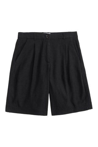 Short en lin taille haute - Noir