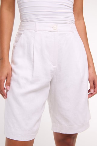 Short en lin taille haute - Blanc
