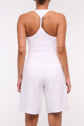 Short en lin taille haute - Blanc
