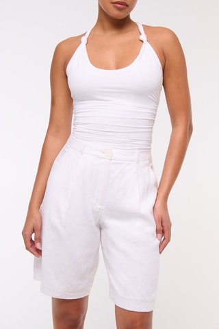 Short en lin taille haute - Blanc
