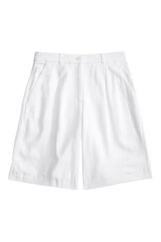 Short en lin taille haute - Blanc