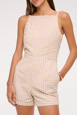 Combishort en lin - Blanc et beige