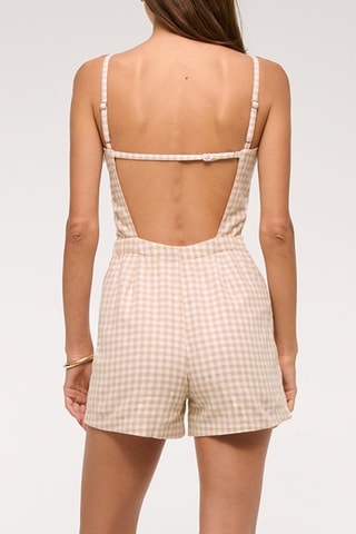 Combishort en lin - Blanc et beige