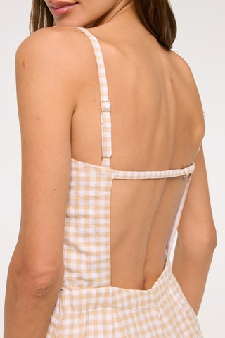 Combishort en lin - Blanc et beige