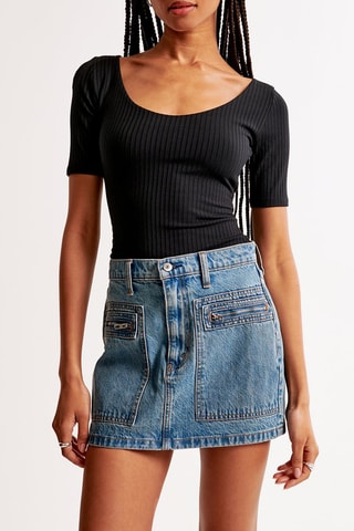 Jupe en jean taille haute - Bleu