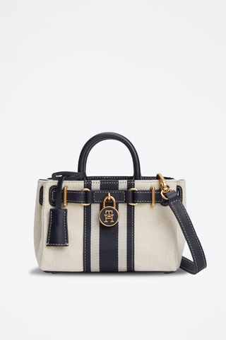 Sac à main en cuir et lin - Blanc