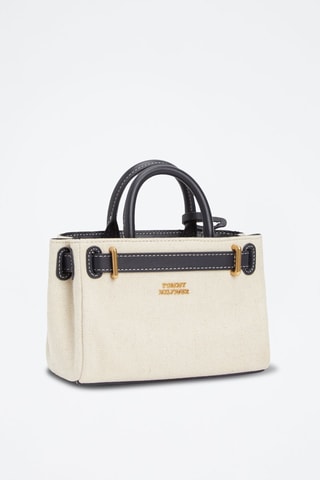 Sac à main en cuir et lin - Blanc