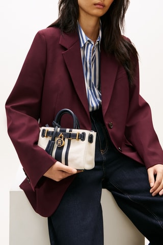 Sac à main en cuir et lin - Blanc