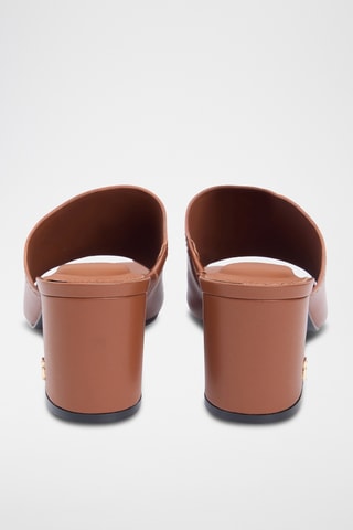 Mules à talons en cuir - Marron