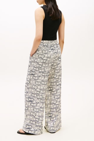 Pantalon relaxed wide legs en lin - Blanc et noir