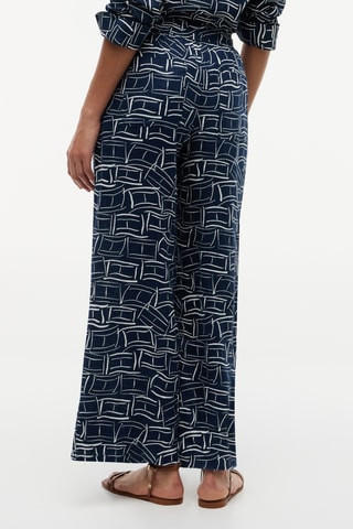 Pantalon relaxed wide legs en lin - Bleu marine et blanc