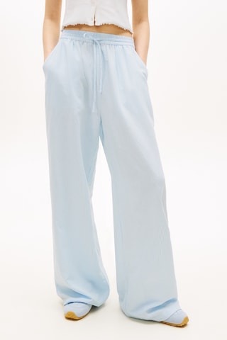 Pantalon loose en lin taille haute - Bleu