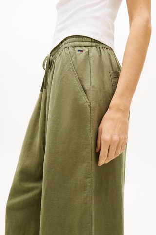 Pantalon loose en lin taille haute - Vert olive