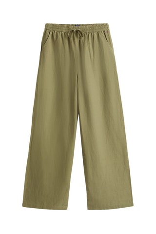 Pantalon loose en lin taille haute - Vert olive