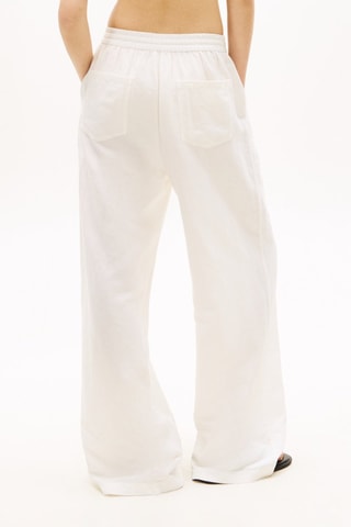 Pantalon taille haute loose en lin - Blanc