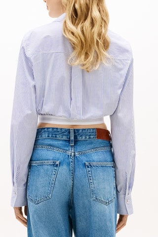Crop top regular en coton biologique - Blanc et bleu cobalt