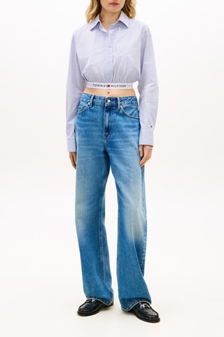 Crop top regular en coton biologique - Blanc et bleu cobalt