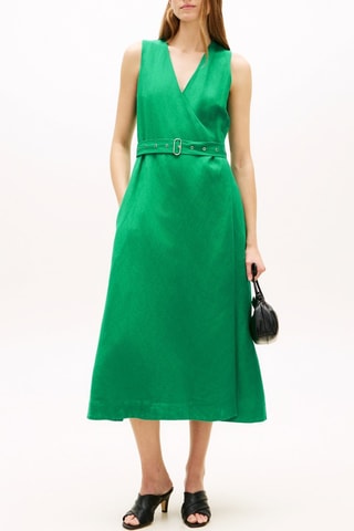 Robe portefeuille en lin - Vert