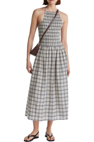 Robe midi en coton biologique - Gris clair et écru