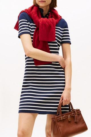 Robe t-shirt en coton biologique - Bleu marine et blanc