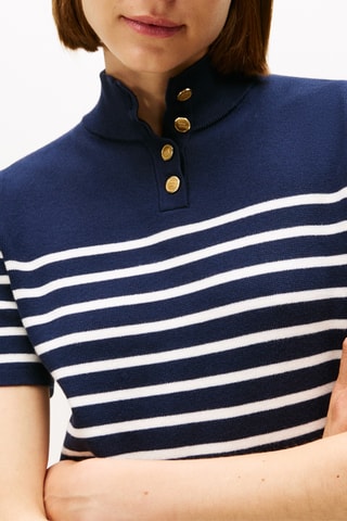 Robe t-shirt en coton biologique - Bleu marine et blanc