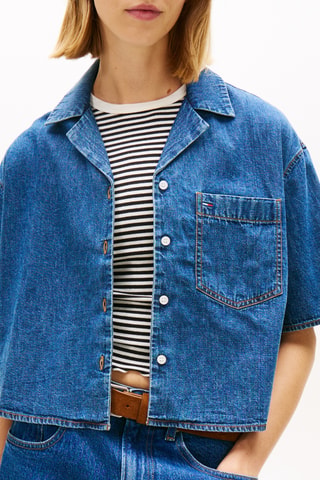 Chemisier relaxed court en jean - Bleu