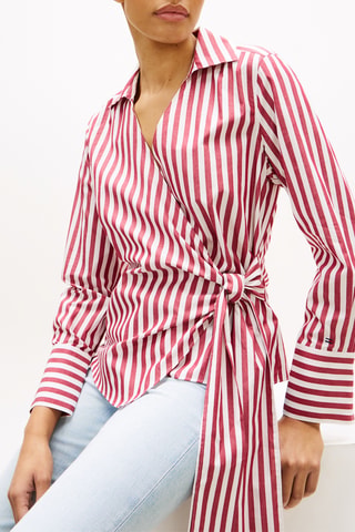 Chemisier slim en coton biologique - Blanc et rouge