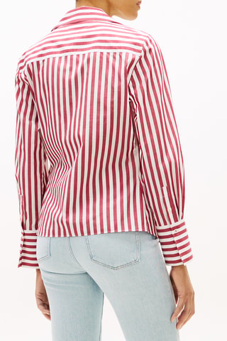 Chemisier slim en coton biologique - Blanc et rouge
