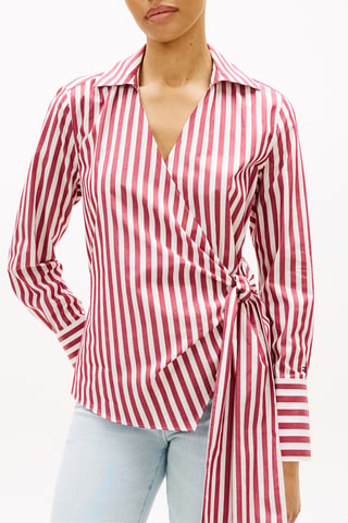 Chemisier slim en coton biologique - Blanc et rouge