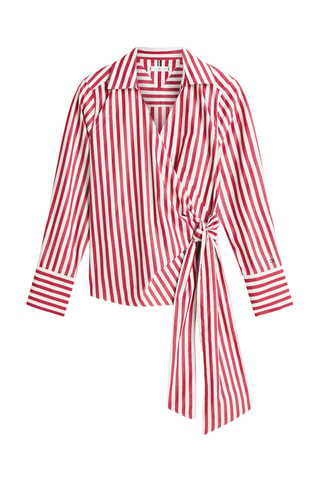 Chemisier slim en coton biologique - Blanc et rouge