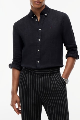 Chemise regular en lin - Noir