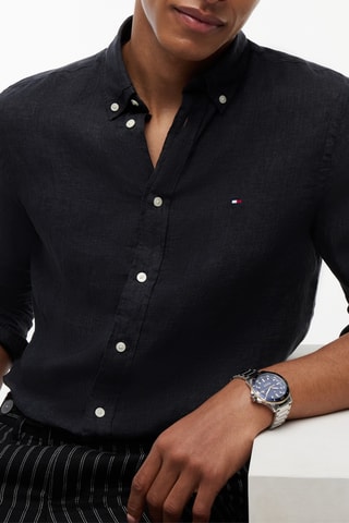 Chemise regular en lin - Noir