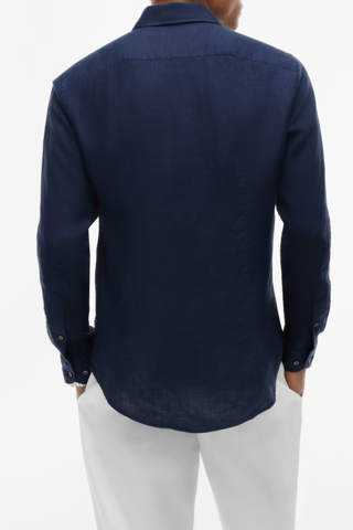 Chemise slim en lin - Bleu nuit