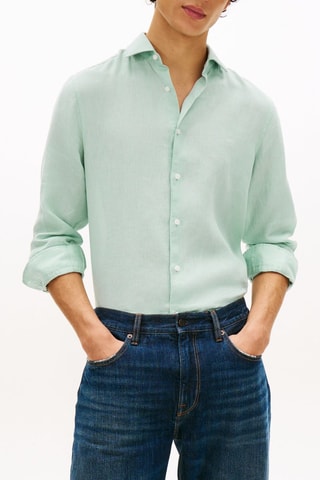 Chemise slim en lin - Vert d’eau