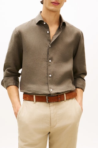 Chemise slim en lin - Kaki
