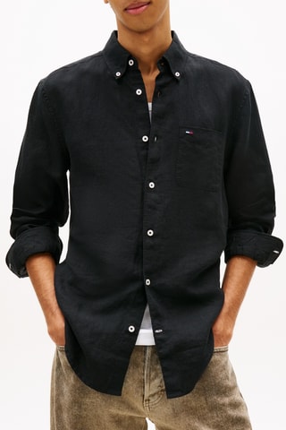 Chemise regular en lin - Noir