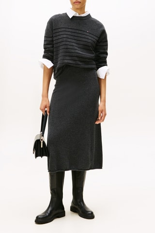 Jupe midi en laine - Gris foncé chiné