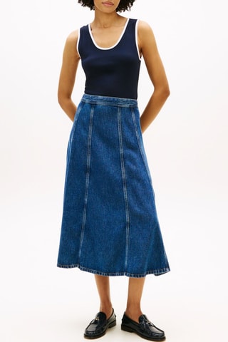 Jupe midi en jean taille haute - Bleu foncé