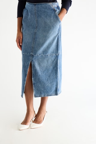 Jupe droite en jean taille haute - Bleu clair