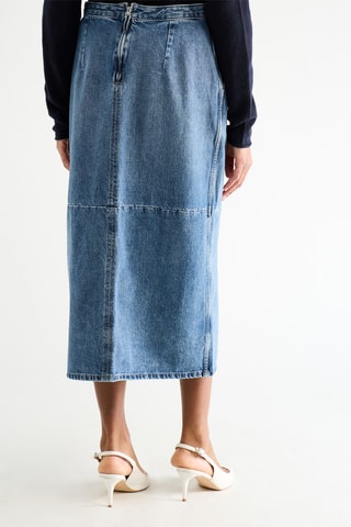Jupe droite en jean taille haute - Bleu clair