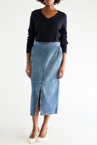 Jupe droite en jean taille haute - Bleu clair