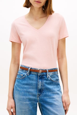 T-shirt regular en lin - Rose poudré
