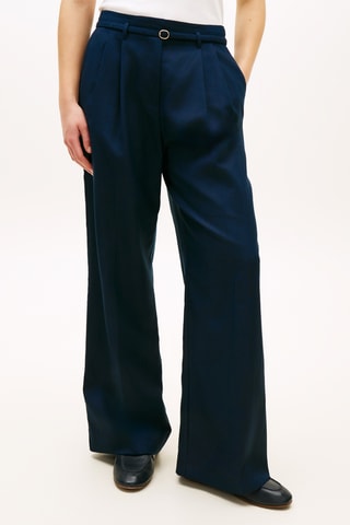 Pantalon regular en lin - Bleu marine