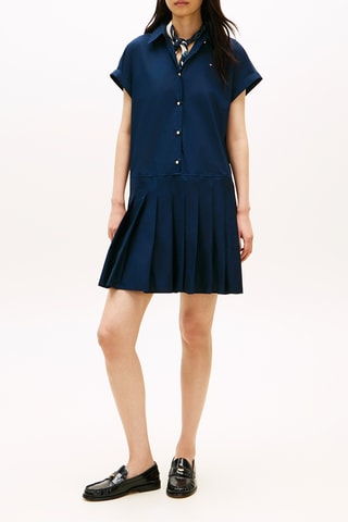 Robe plissée en coton biologique - Bleu marine