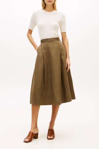 Jupe midi en lin - Vert olive