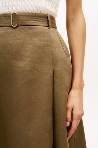 Jupe midi en lin - Vert olive