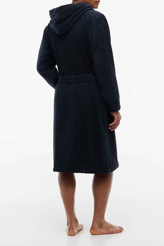 Peignoir à capuche en coton biologique - Bleu marine